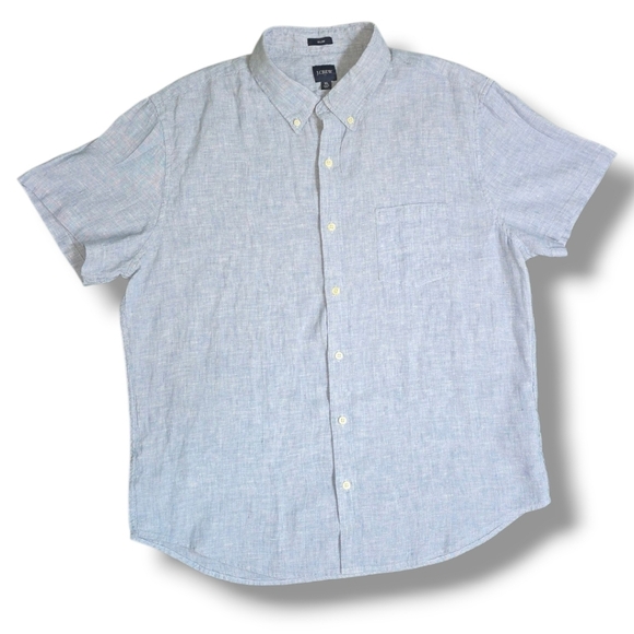 J. Crew | Slim Fit Short-Sleeve Baird McNutt Irish-Linen Blend Mens Casual Shirt - Picture 1 of 15